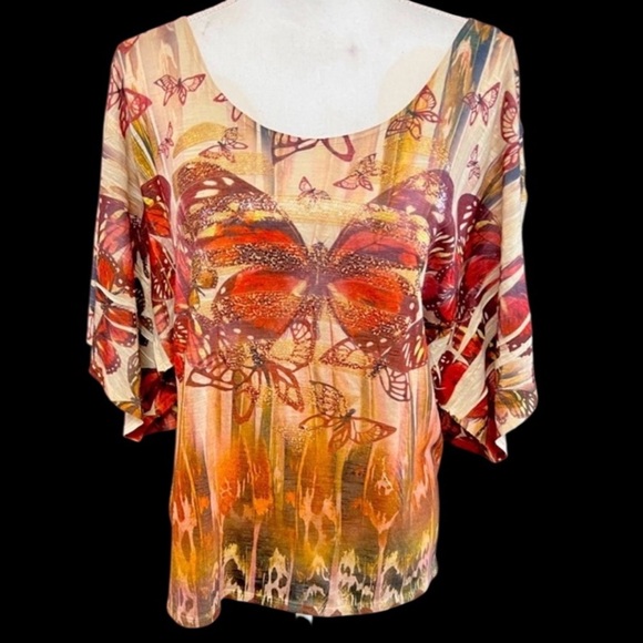 One World Live and Let Live ladies butterfly blouse, extra large, excellent cond - Picture 1 of 14